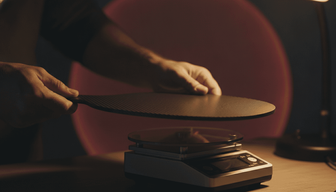 Craftsman's hands balancing a carbon composite panel on a precision scale